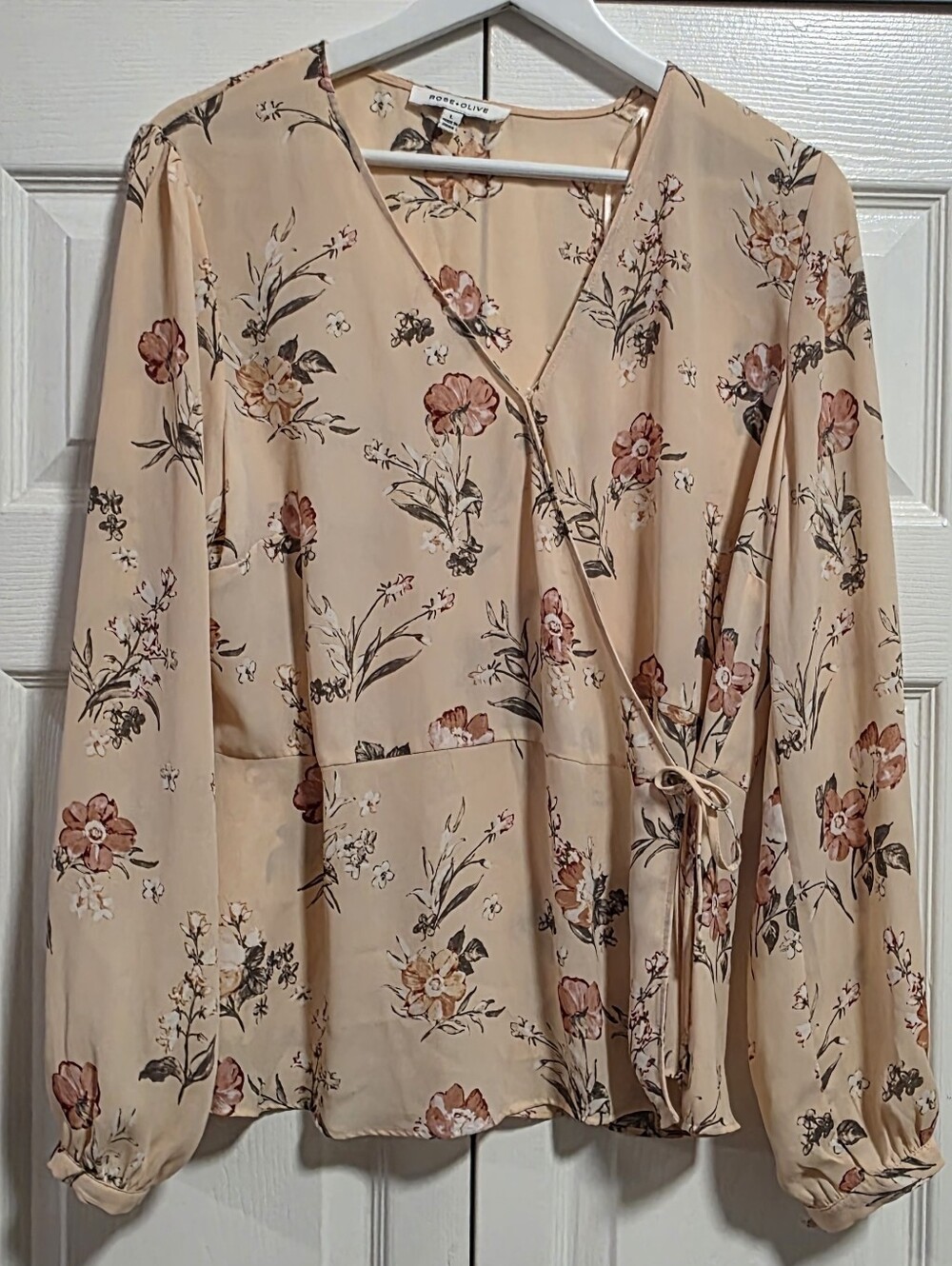 Rose & Olive Peach Floral Wrap Blouse